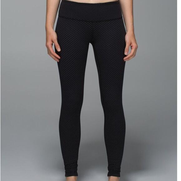 Lululemon Leggings Womens 2 Wunder Under Pant Full-On Luon Teeny Dot Black White - Picture 1 of 8